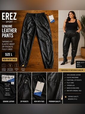 Erez Sport Women’s Black Faux Leather Jogger Pants